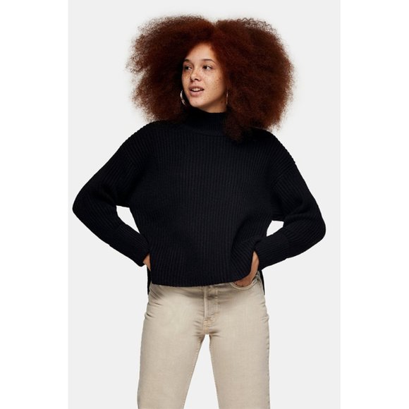 Topshop Sweaters - NWT Topshop Plated Funnel Neck Sweater Ribbed Knit Turtleneck Black Large 12